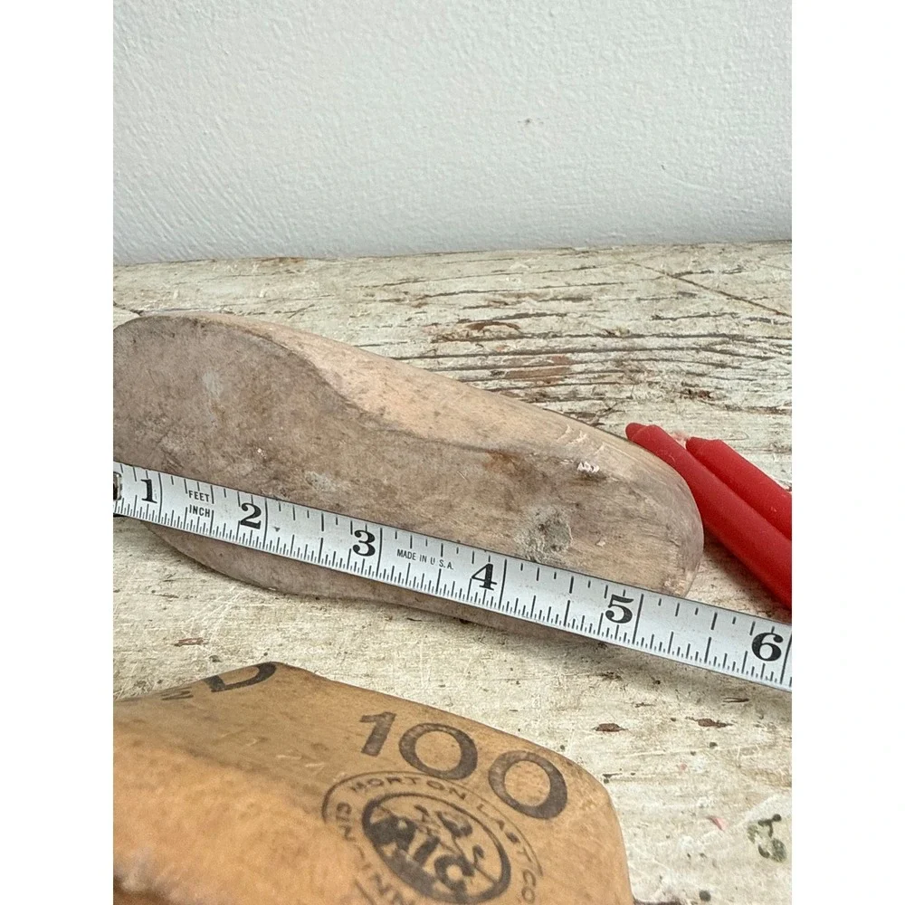 Vintage Wooden Child Shoe Candle Holders Last Taper Set of 2